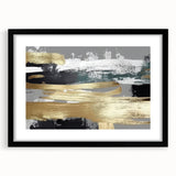 Abstract wall art print showcasing intricate strokes and lines in a modern design, framed in black with a white mat, perfect for contemporary home decor.