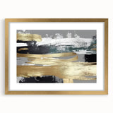 Abstract wall art featuring dynamic strokes and lines in earthy tones, framed with a gold mat, adding elegance to modern decor. Ideal for stylish interiors.