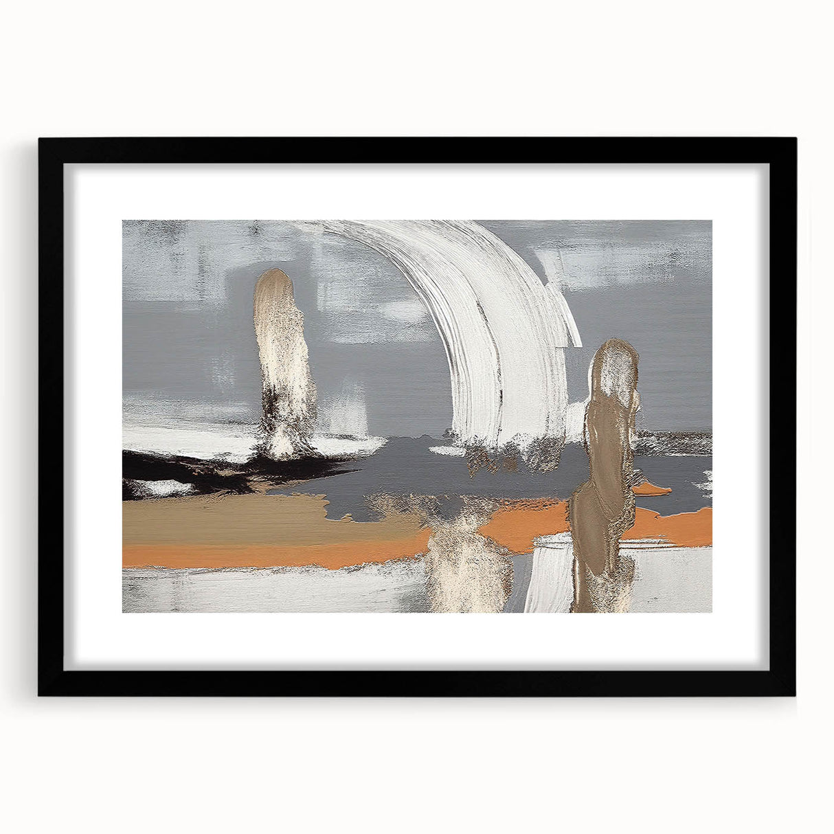Abstract strokes and lines design framed wall art in black, showcasing a modern aesthetic with a mat finish, perfect for contemporary home decor.