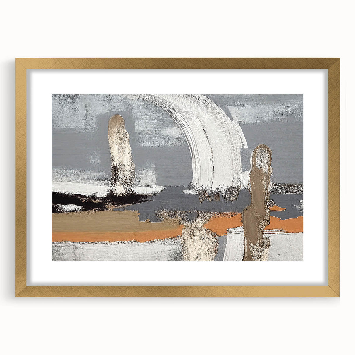 Abstract strokes and lines design wall art featuring gold-framed matting, showcasing a modern artistic aesthetic perfect for contemporary home decor.
