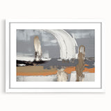 Abstract wall art featuring dynamic strokes and lines in a minimalist design, framed with a white mat, showcasing modern aesthetics for contemporary decor.