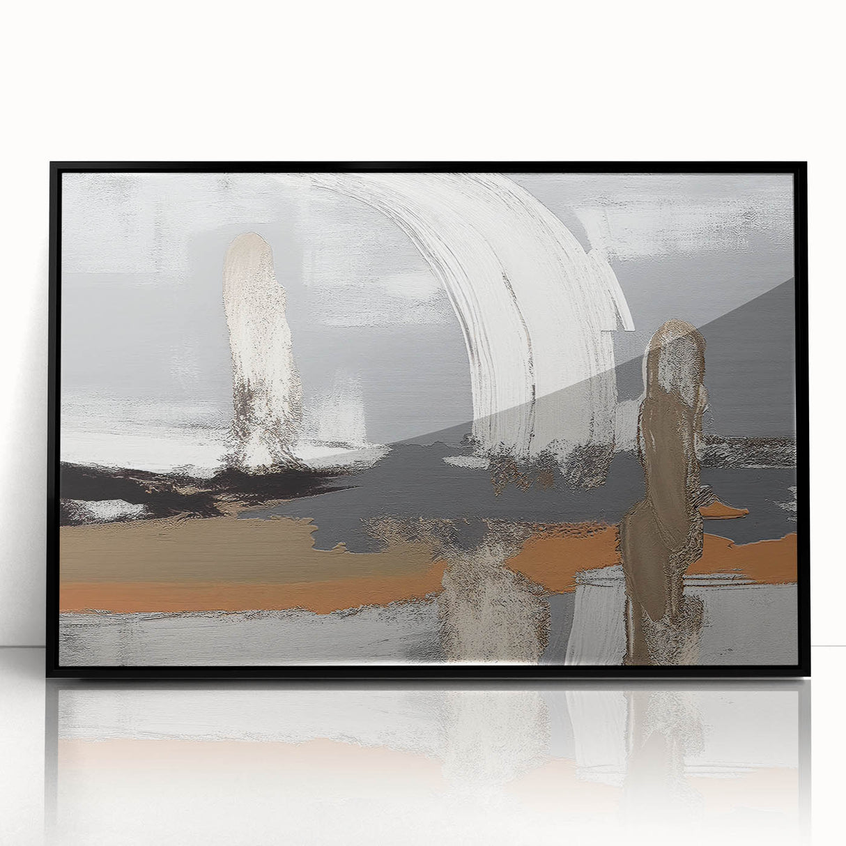 Framed wall art featuring an abstract design of colorful strokes and lines, set against a black background, perfect for modern home decor.