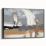 Framed canvas wall art showcasing an abstract design with vibrant strokes and lines in black and gold, highlighting its modern aesthetic from a side view.