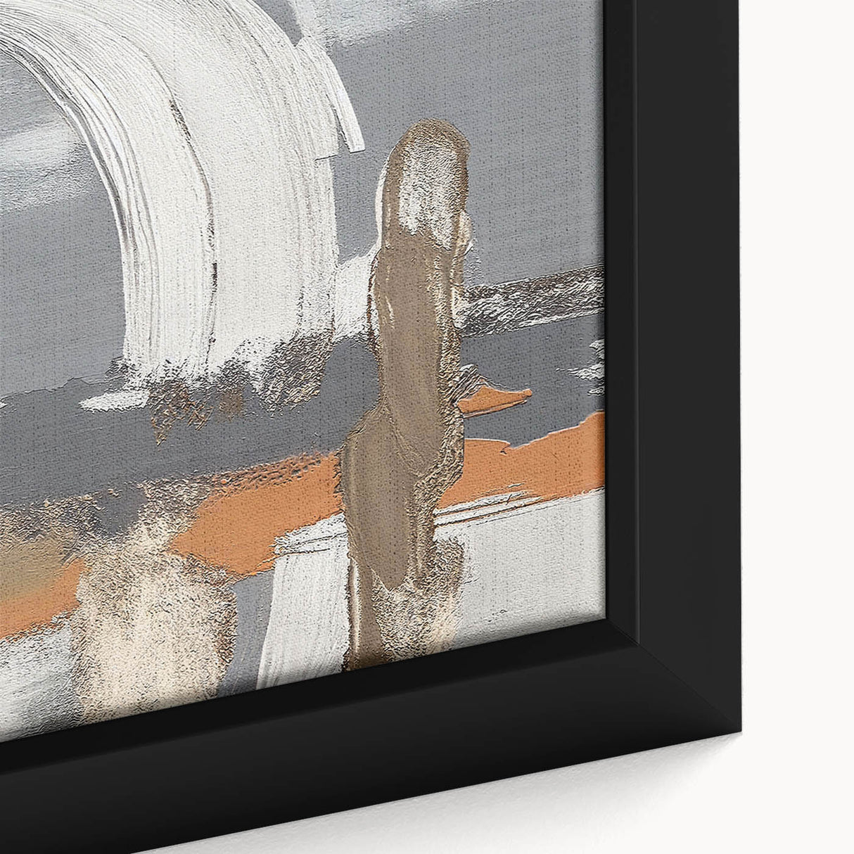 Close-up of a framed canvas showcasing an abstract design of colorful strokes and lines, perfect for modern home decor, enhancing any space with vibrant artistry.