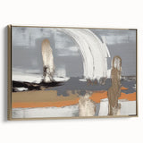 Framed canvas wall art featuring an abstract design with gold and black strokes, perfect for modern home decor. The artwork showcases a contemporary aesthetic, ideal for enhancing living spaces.
