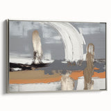 Framed canvas wall art featuring an abstract design of colorful strokes and lines, accented with a sleek silver frame, ideal for modern home decor.