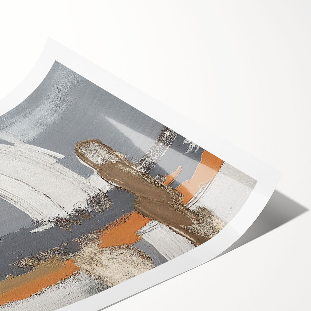 Abstract wall art print featuring colorful strokes and lines in vibrant hues of blue, orange, and yellow, ideal for modern decor. Rolled and ready for framing.