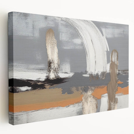 Stretched canvas artwork showcasing an abstract design with vibrant strokes and lines, perfect for modern home decor. Side view highlights the canvas texture and quality.