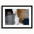 Abstract wall art design featuring dynamic strokes and lines in neutral tones, framed with a sleek black mat. Ideal for modern home decor, enhancing any space with a contemporary aesthetic.
