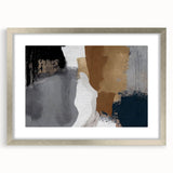 Abstract wall art featuring an intricate design of colorful strokes and lines, framed in a sleek silver mat, perfect for modern home decor.