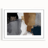 Abstract strokes and lines wall art design in a white frame with matting, showcasing a modern aesthetic perfect for contemporary interior decor.