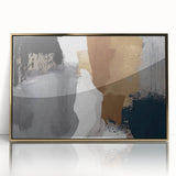 Framed abstract wall art featuring elegant strokes and lines in gold and black colors, perfect for modern home decor. Ideal for enhancing any living space with a touch of sophistication.