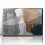 Framed wall art featuring an abstract design of dynamic strokes and lines in silver and white, adding a modern touch to any interior decor. Ideal for contemporary living spaces.