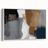 Framed canvas wall art showcasing an abstract design of colorful strokes and lines, set against a white background, perfect for modern home decor and artistic spaces.