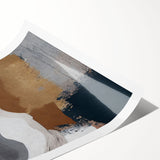 Abstract strokes and lines design in vibrant shades of blue, orange, and yellow, showcasing modern wall art collection rolled print, ideal for contemporary interiors.