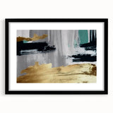 Abstract wall art featuring a dynamic composition of colorful strokes and lines, framed in black with a mat, perfect for modern home decor or office aesthetics.