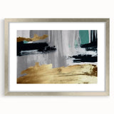 Abstract strokes and lines design wall art in a silver frame with matting, showcasing a modern aesthetic perfect for contemporary decor. Ideal for adding color and style to living spaces.
