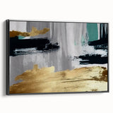 Framed canvas wall art showcasing an abstract design of colorful strokes and lines on a black background, viewed from the side, ideal for modern home decor.