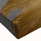 Close-up of a vibrant abstract wall art canvas featuring bold strokes and lines in shades of blue, yellow, and orange, perfect for modern home decor.