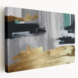 Stretched canvas wall art featuring an abstract design of colorful strokes and lines, showcasing vibrant hues of blue, orange, and yellow, ideal for modern home decor.