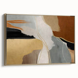 Framed wall art showcasing an abstract design with gold strokes and lines, set against a minimalist background, perfect for modern home decor.