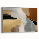 Framed wall art featuring an abstract design of colorful strokes and lines in soft shades of blue, pink, and gold, set in a sleek silver frame, ideal for modern decor.