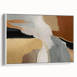 Framed canvas wall art showcasing an abstract design of multicolored strokes and lines, presented in a sleek white frame, ideal for modern home decor.