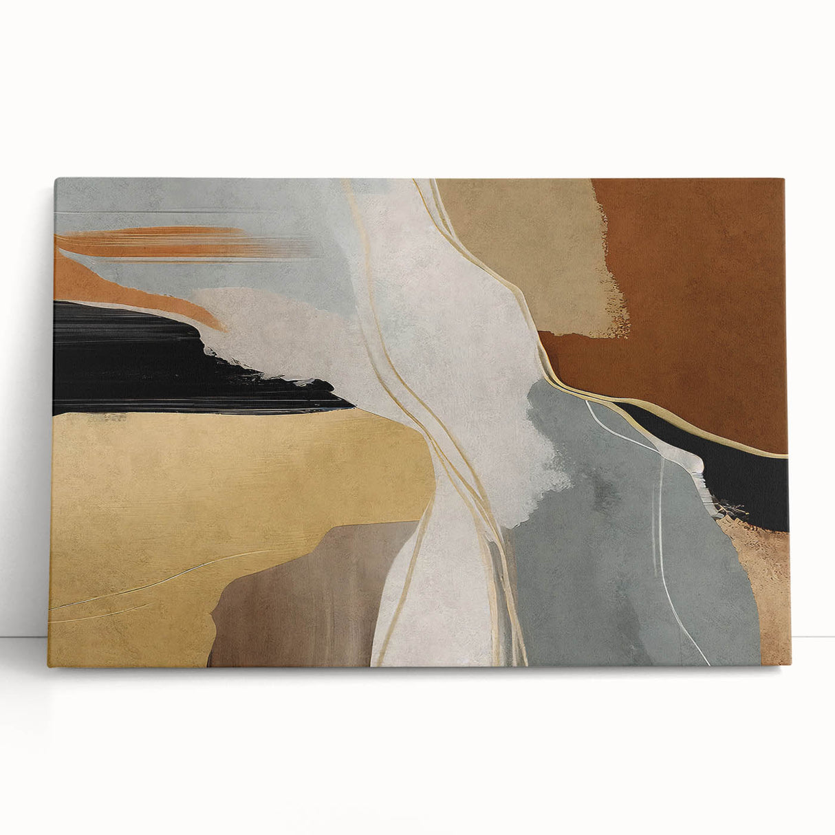 Abstract wall art featuring dynamic strokes and lines in vibrant colors, elegantly stretched on canvas, perfect for modern home decor and artistic expression.