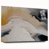 Abstract wall art featuring dynamic strokes and lines in vibrant colors, showcased from a side view, emphasizing the acrylic glass finish and modern design. Perfect for contemporary decor.
