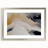 Abstract wall art featuring a modern design of colorful strokes and lines, elegantly framed with a silver mat, perfect for contemporary home decor.