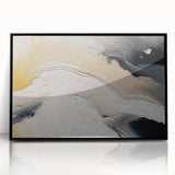 Framed abstract wall art featuring bold strokes and lines in black and white, showcasing modern design aesthetics, perfect for contemporary home decor.