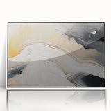 Framed acrylic wall art showcasing an abstract design of colorful strokes and lines, set against a clean white background, perfect for modern home decor.