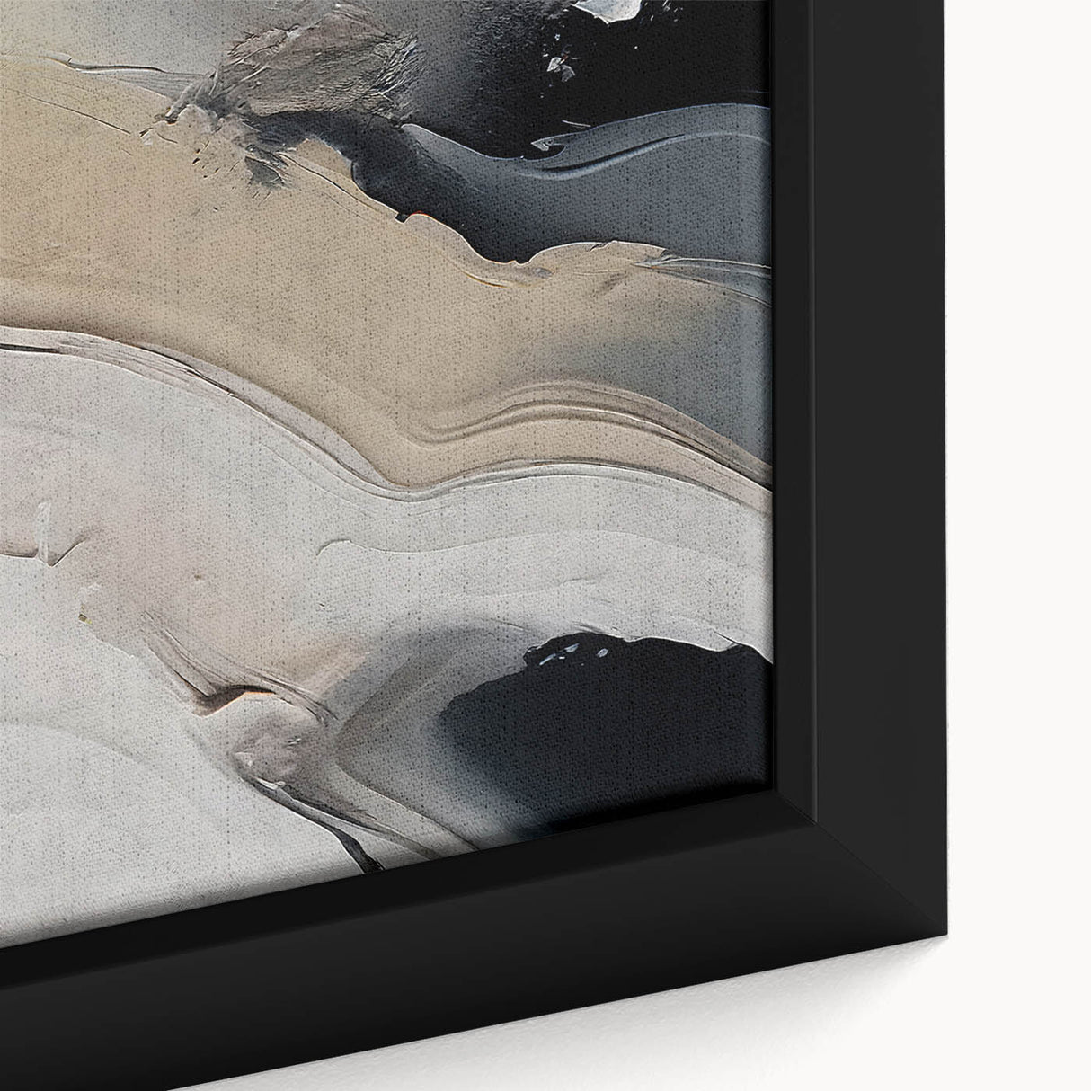 Close-up of a framed canvas artwork featuring an abstract design of colorful strokes and lines, adding a modern artistic touch to home decor. The vibrant colors and intricate details create a visually striking piece ideal for contemporary interior settings.