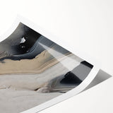 Abstract wall art print featuring vibrant strokes and lines in shades of blue, orange, and yellow, perfect for adding a modern touch to any space.