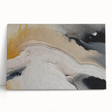 Abstract wall art featuring vibrant strokes and lines in shades of blue, yellow, and red, displayed on stretched canvas, perfect for modern home decor.