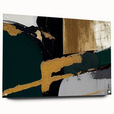 Abstract wall art design featuring colorful strokes and lines on acrylic glass, elegantly displayed with pins. Ideal for modern home decor and art enthusiasts.
