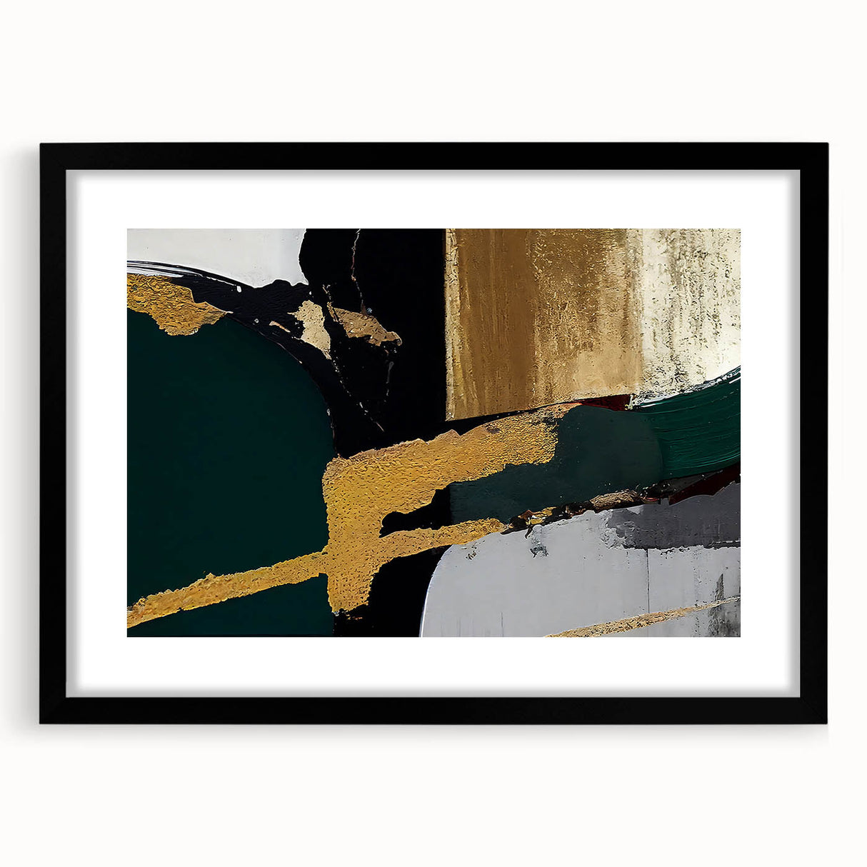 Abstract wall art featuring dynamic strokes and lines in a black frame with a mat, ideal for modern decor. Perfect for adding style to living spaces.