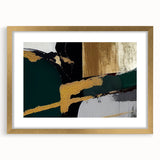 Abstract wall art featuring a modern design of colorful strokes and lines in a gold frame with matting, ideal for contemporary home decor.
