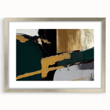 Abstract strokes and lines in muted tones create a modern wall art design, framed with a silver mat, ideal for contemporary home decor.