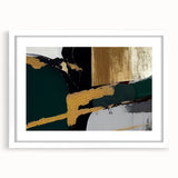 Abstract wall art featuring dynamic strokes and lines in shades of blue, gray, and white, elegantly framed with a white mat for a modern aesthetic.