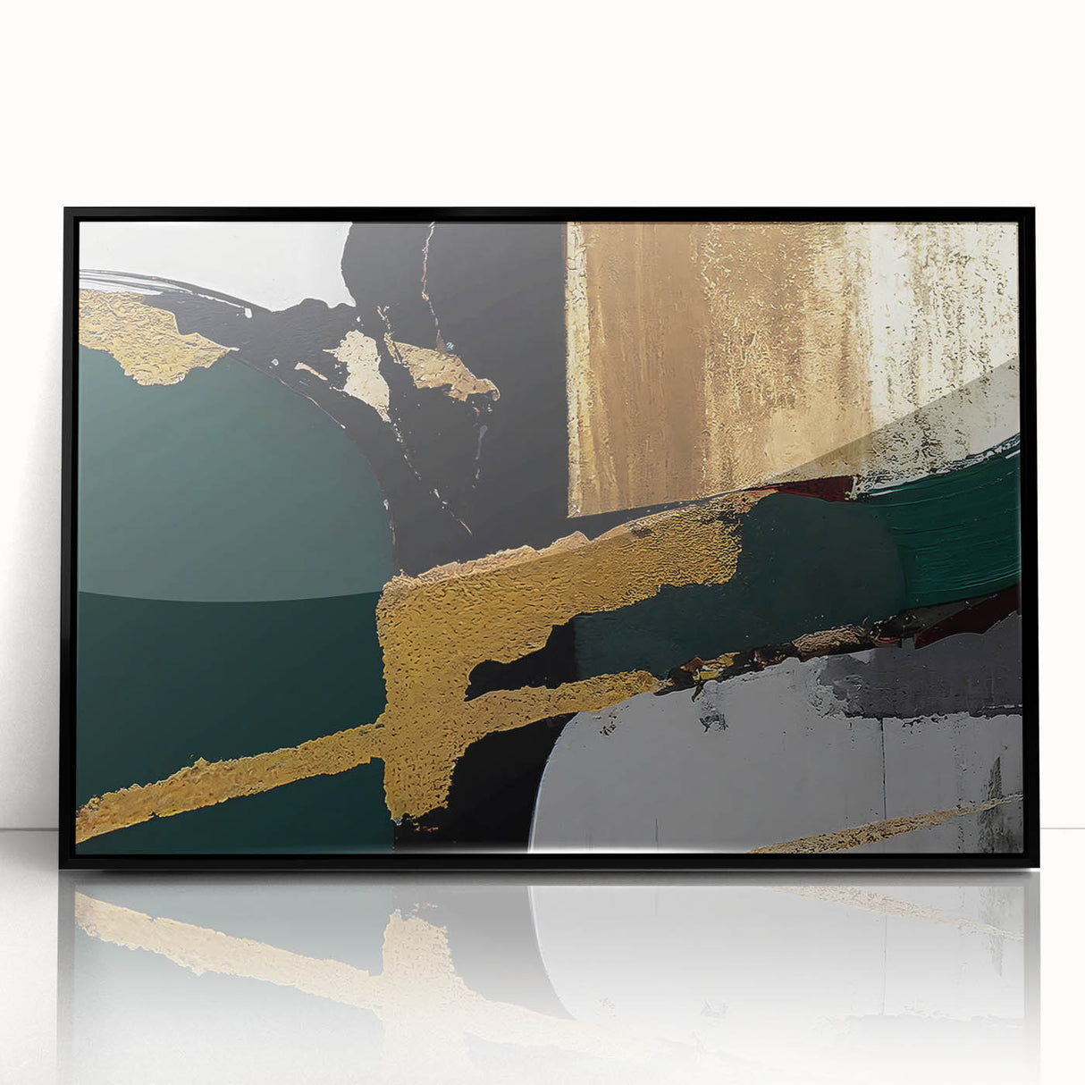 Framed acrylic wall art featuring an abstract design of colorful strokes and lines in vibrant hues, presented in a sleek black frame, ideal for modern decor.