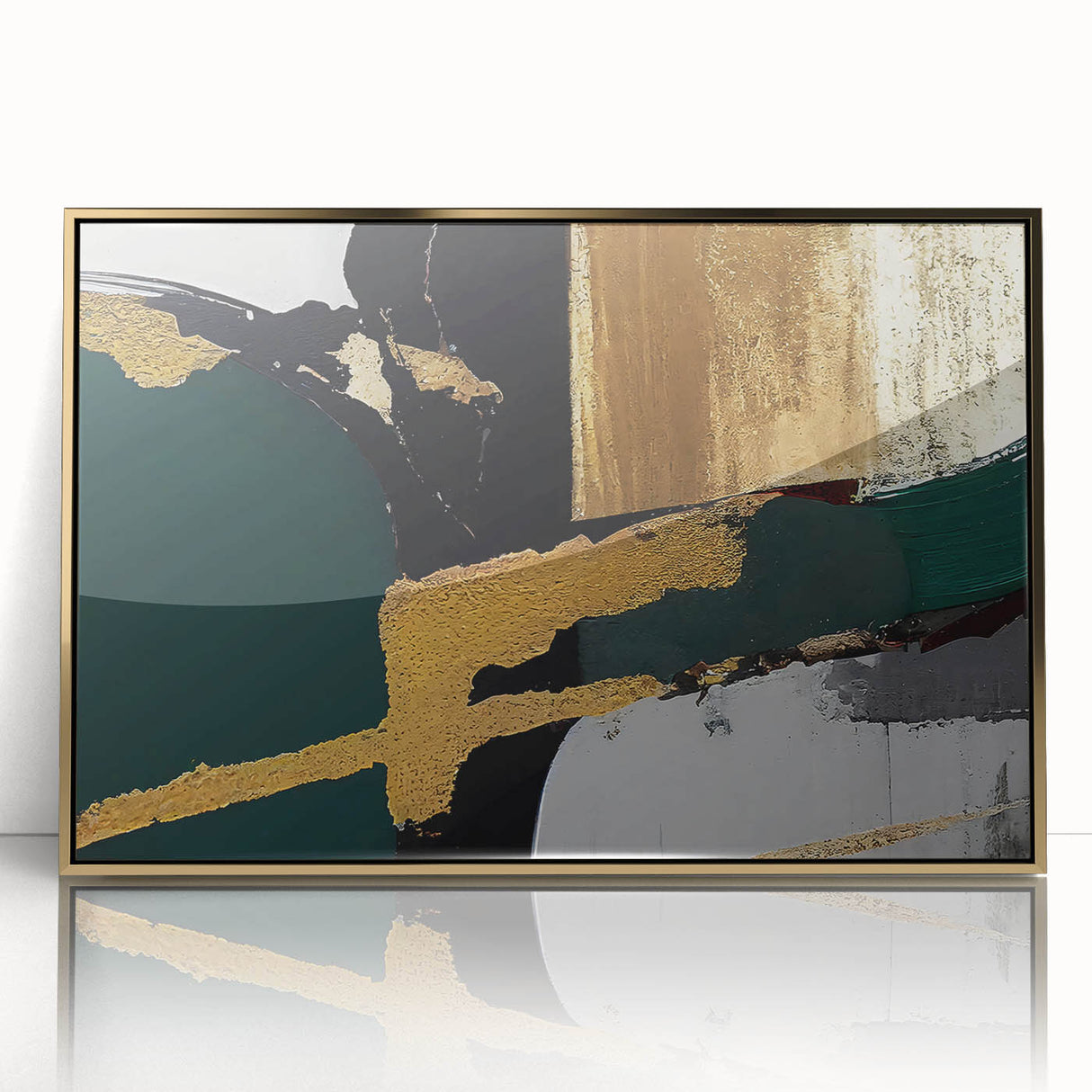 Framed abstract wall art showcasing vibrant strokes and lines in gold and black, perfect for modern home decor. Adds a touch of elegance to any room.