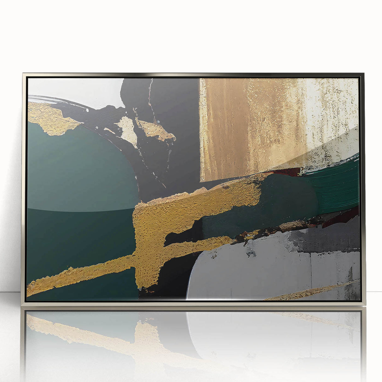 Framed acrylic wall art featuring an abstract design of colorful strokes and lines in silver tones, ideal for modern home decor, enhancing any living space with a contemporary touch.