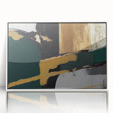 Framed wall art featuring an abstract design of colorful strokes and lines on a white background, ideal for modern decor and artistic interior styling.