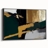 Framed canvas wall art featuring an abstract design of colorful strokes and lines, set against a black background, showcasing modern artistic flair and elegance.
