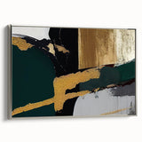 Framed canvas wall art showcasing an abstract design with dynamic strokes and lines in a silver frame, adding a modern touch to any room decor.