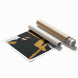 Abstract wall art print showcasing vibrant strokes and lines in blue, orange, and yellow hues, perfect for modern home decor. Ideal for adding a splash of color to any room.