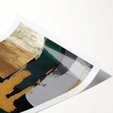 Abstract wall art print featuring vibrant strokes and dynamic lines in shades of blue, orange, and yellow, showcasing a modern artistic design. Ideal for contemporary decor.