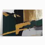 Abstract wall art featuring vibrant strokes and lines in bold colors, ideal for modern decor. The stretched canvas piece leans against a neutral wall, adding an artistic touch to any space.