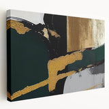 Abstract strokes and lines in vibrant colors make up a modern wall art design on stretched canvas, showcasing a side view of the artwork's depth and texture. Perfect for contemporary home decor, this piece adds a touch of creativity and color to any space.